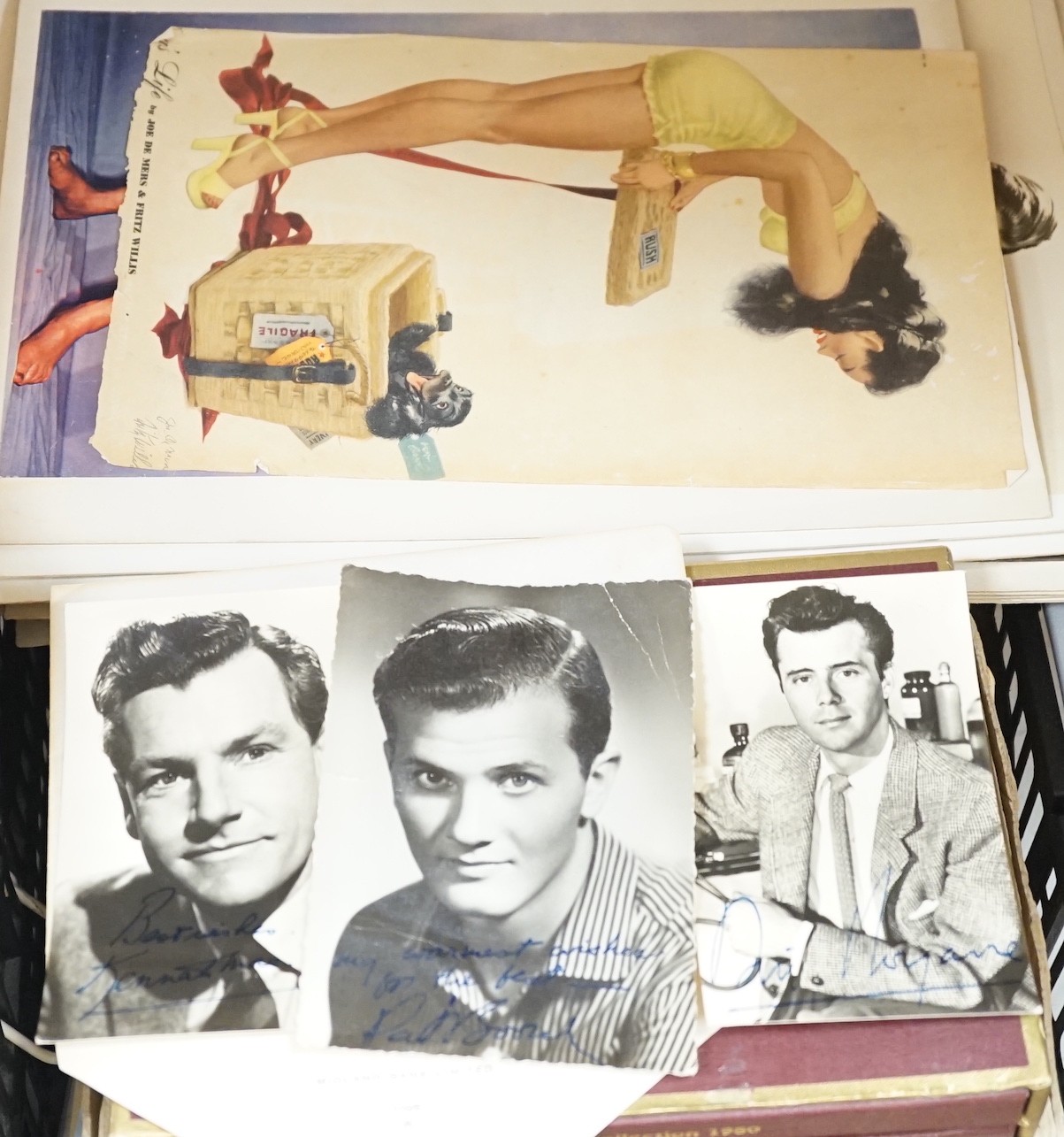 Eleven 1950s photos of models, for Tit-Bits and other publications, together with A London Illustrated News 1953 souvenir Coronation book and a small collection of 15 related photographs on three album leaves, and common